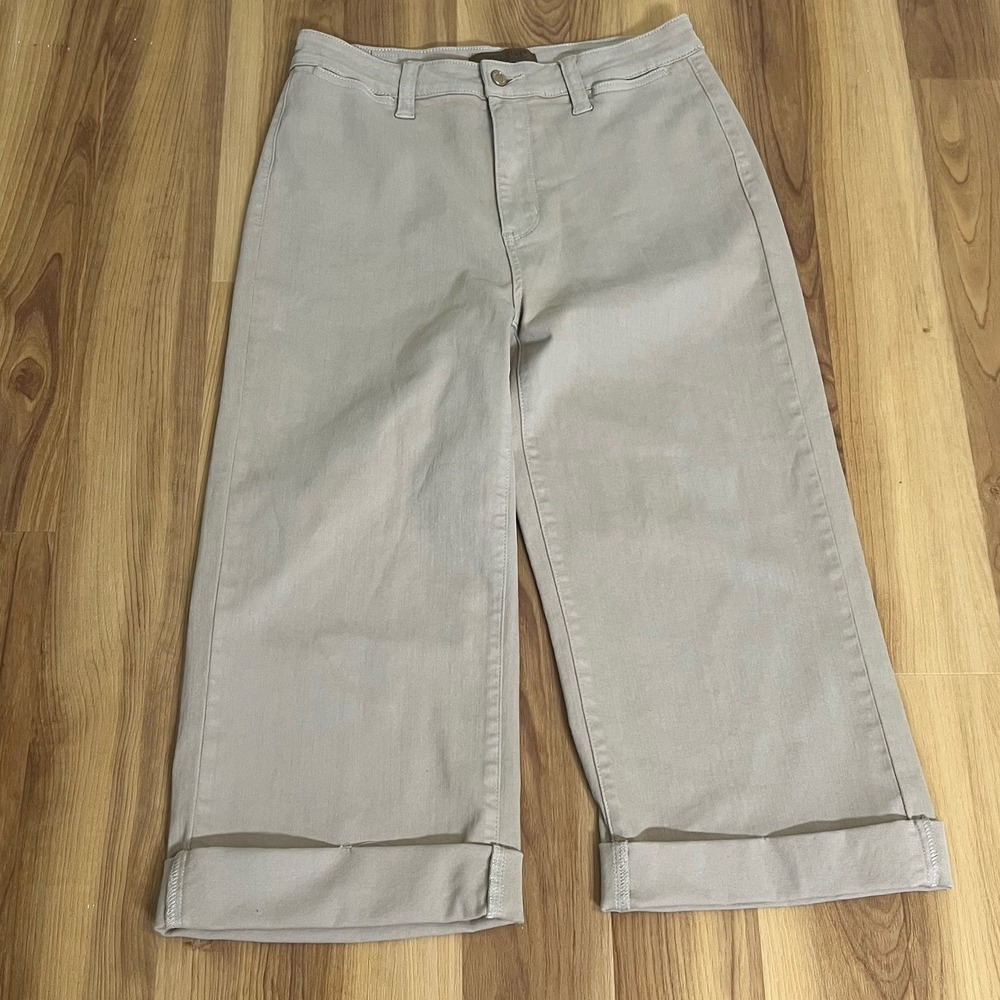 Judy Blue Jeans 11/30 Khaki Garment Dyed Wide Leg Crop Pant Tan/Beige Cuffed Hem